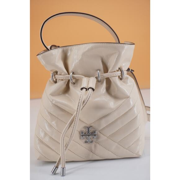 Tory Burch Kira Chevron Textured Mini Bucket bag $428 shoulder New Cream